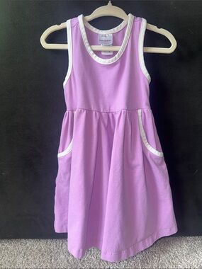 Hanna  Andersson Girls' Lavender Sleeveless skater Dress with White Trim pockets